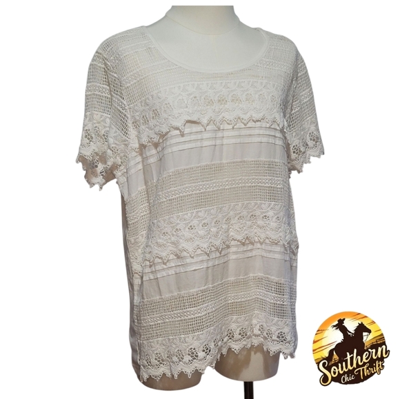 Kim Rogers Tops - ✨️NWT✨️ KIM ROGERS - Large White Lacey Blouse
